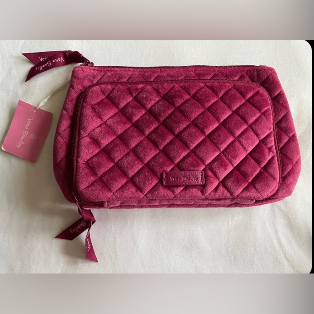 VERA BRADLEY purple velvet make up bag Breast Cancer Awareness Pink Magenta